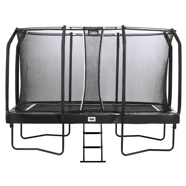 First Class trampoline, rectangular 366 x 214 cm, black, incl. ladder and safety net Salta