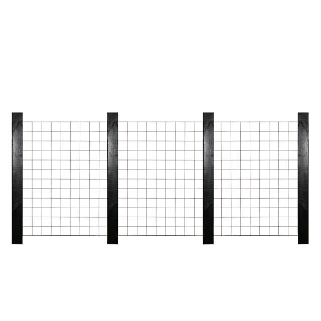 3 Panel HORTUS galvanised mesh trellis 90 x 120 cm including brackets and 4 black painted, 240 cm, fencing posts
