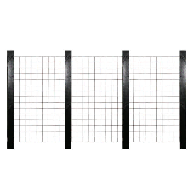 3 Panel HORTUS galvanised mesh trellis 90 x 150 cm including brackets and 4 black painted, 240 cm, fencing posts  