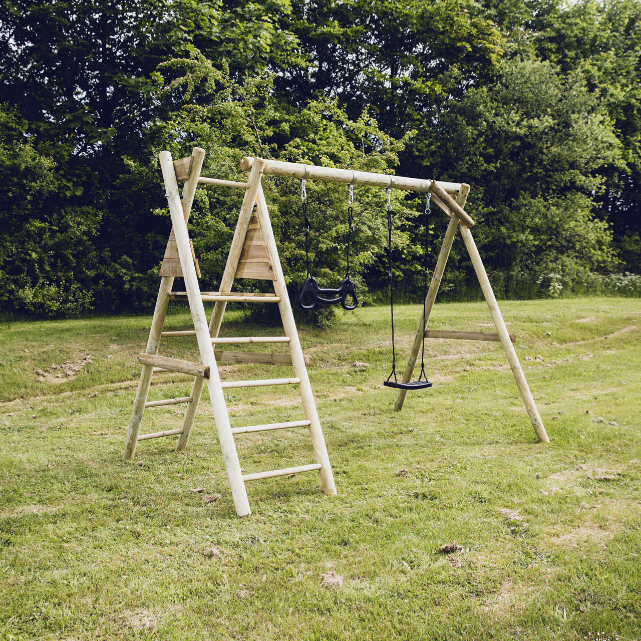 Swing set incl. 1 black swing and 1 black trapeze and fittings, slide not included NORDIC PLAY