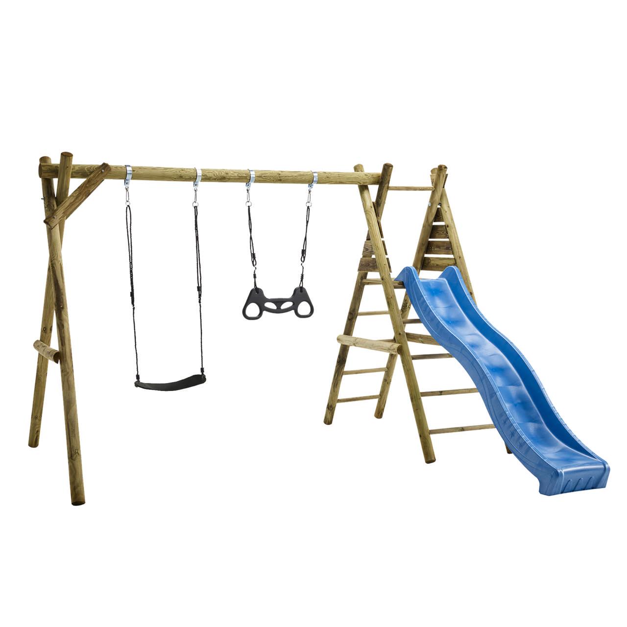 Swing set incl. 1 black swing , 1 black trapeze, fitting and 1 blue  slide NORDIC PLAY