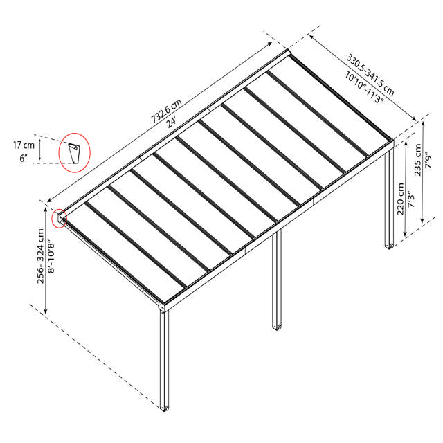 Patio cover Stockholm 3.4 x 7.4 m, anthracite Palram - Canopia