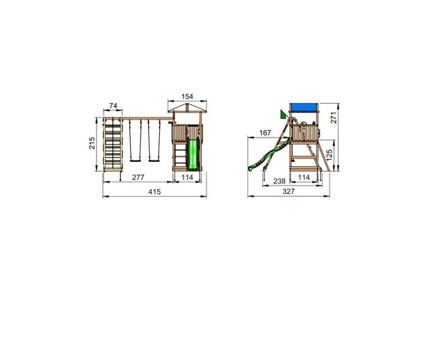 Playtower Jungle Gym Hut 2.1, m/2-Climb Module 220 excl. slide