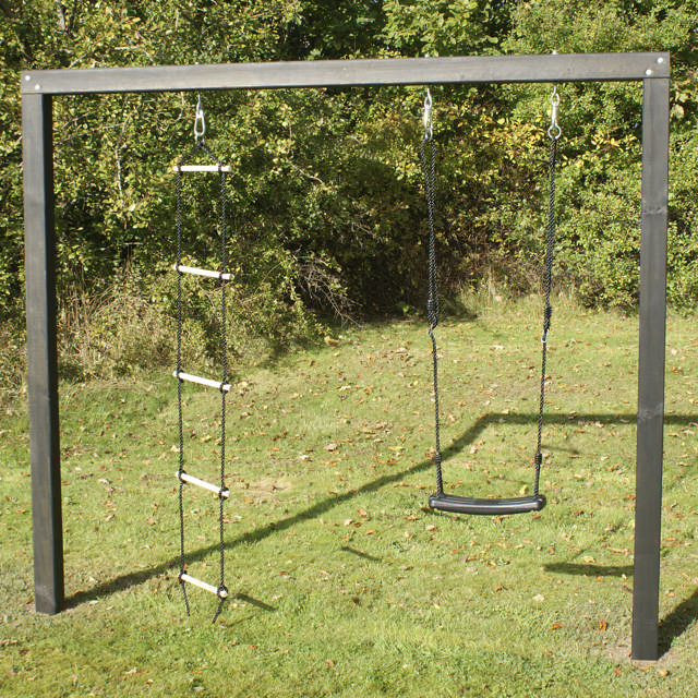 Swing set Arthur black primed including rope ladder and swing NORDIC PLAY