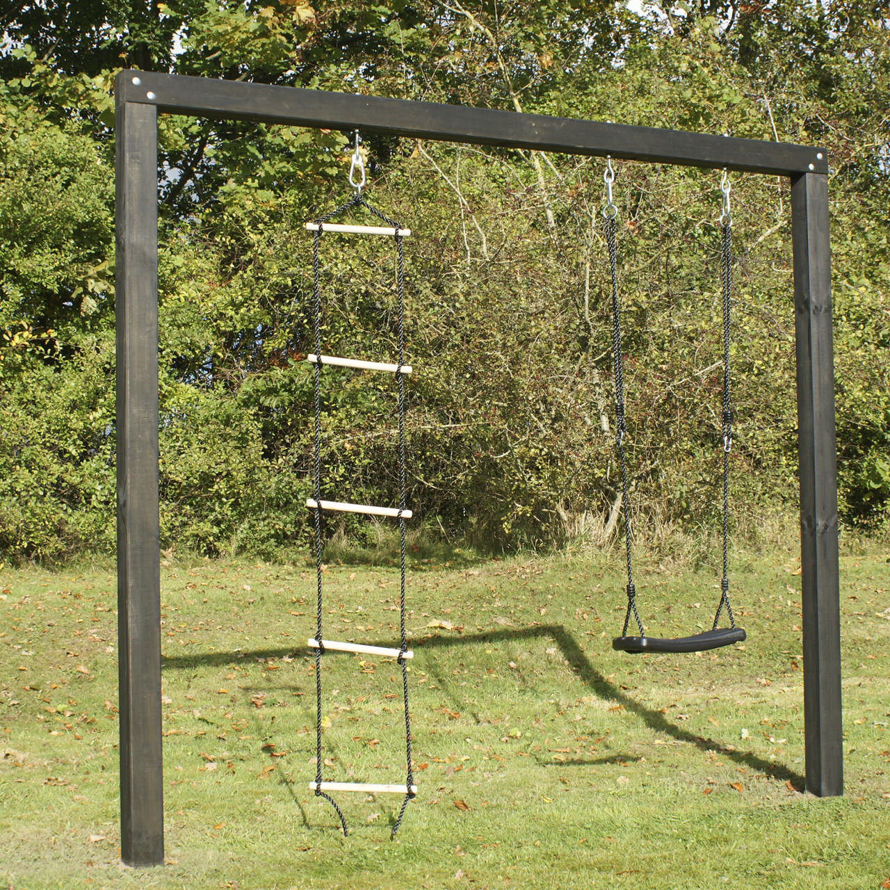 Swing set Arthur black primed including rope ladder and swing NORDIC PLAY