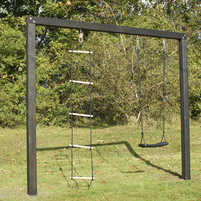 Swing set Arthur black primed including rope ladder and swing NORDIC PLAY