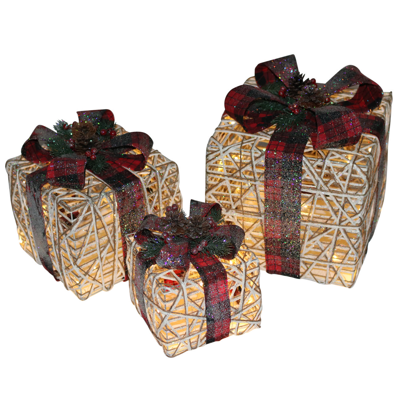 Christmas gifts with lights, set with 3 pcs. - red