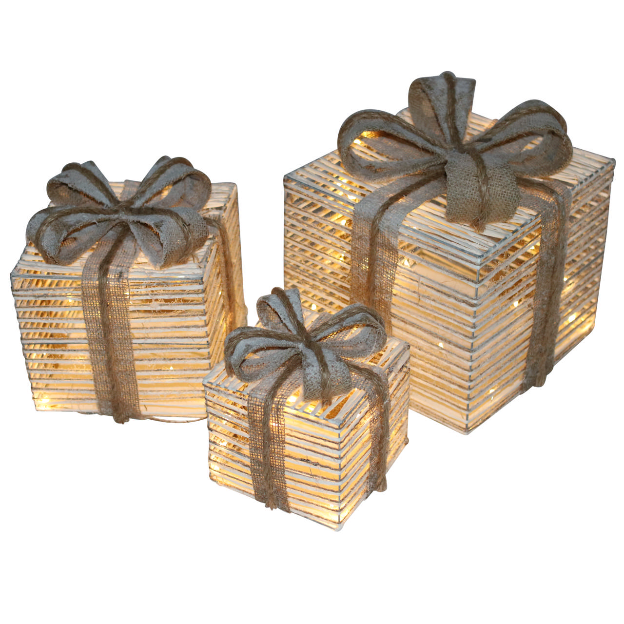Christmas gifts with lights, set with 3 pcs. - nature