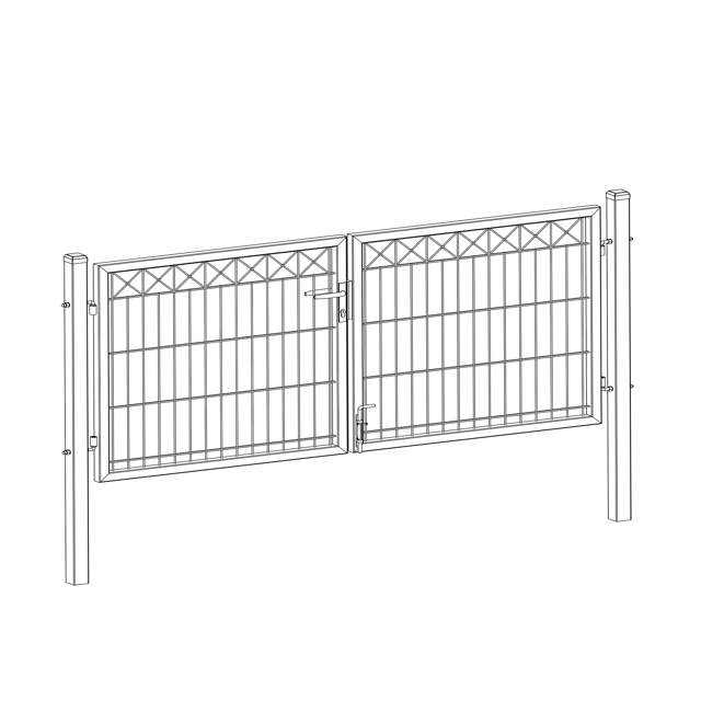 Double gate for panel fence with “X” decoration, 300 cm
