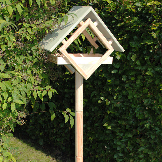 Bird feeder with pinewood olive green with unpainted stand HORTUS