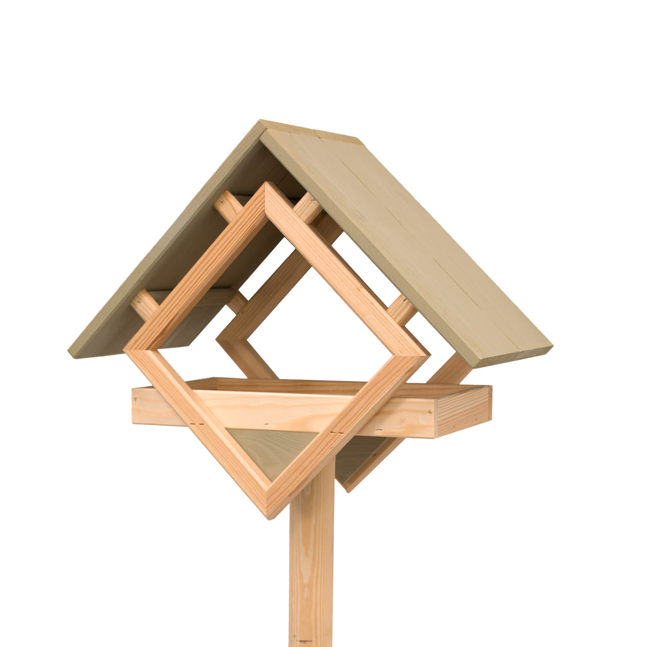 Bird feeder with pinewood olive green with unpainted stand HORTUS