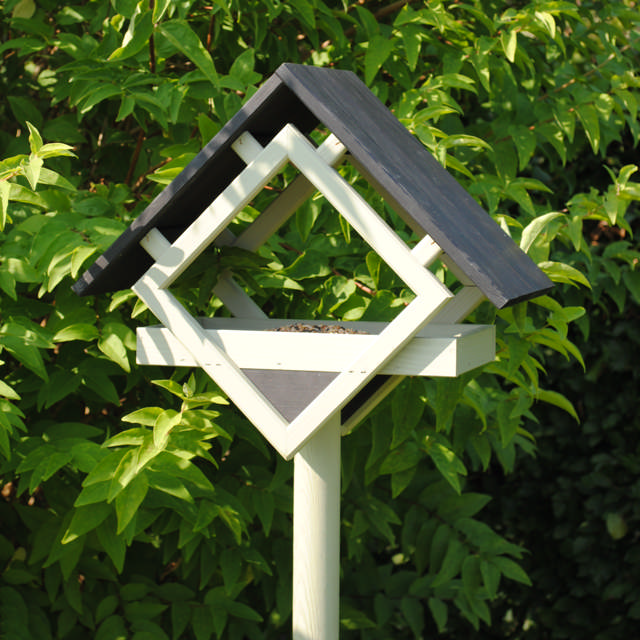 Bird feeder made of pinewood black with olive green stand HORTUS