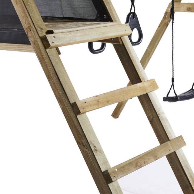 Swing set with Climb module, black swing seat and black trapeze swing incl. green slide NORDIC PLAY