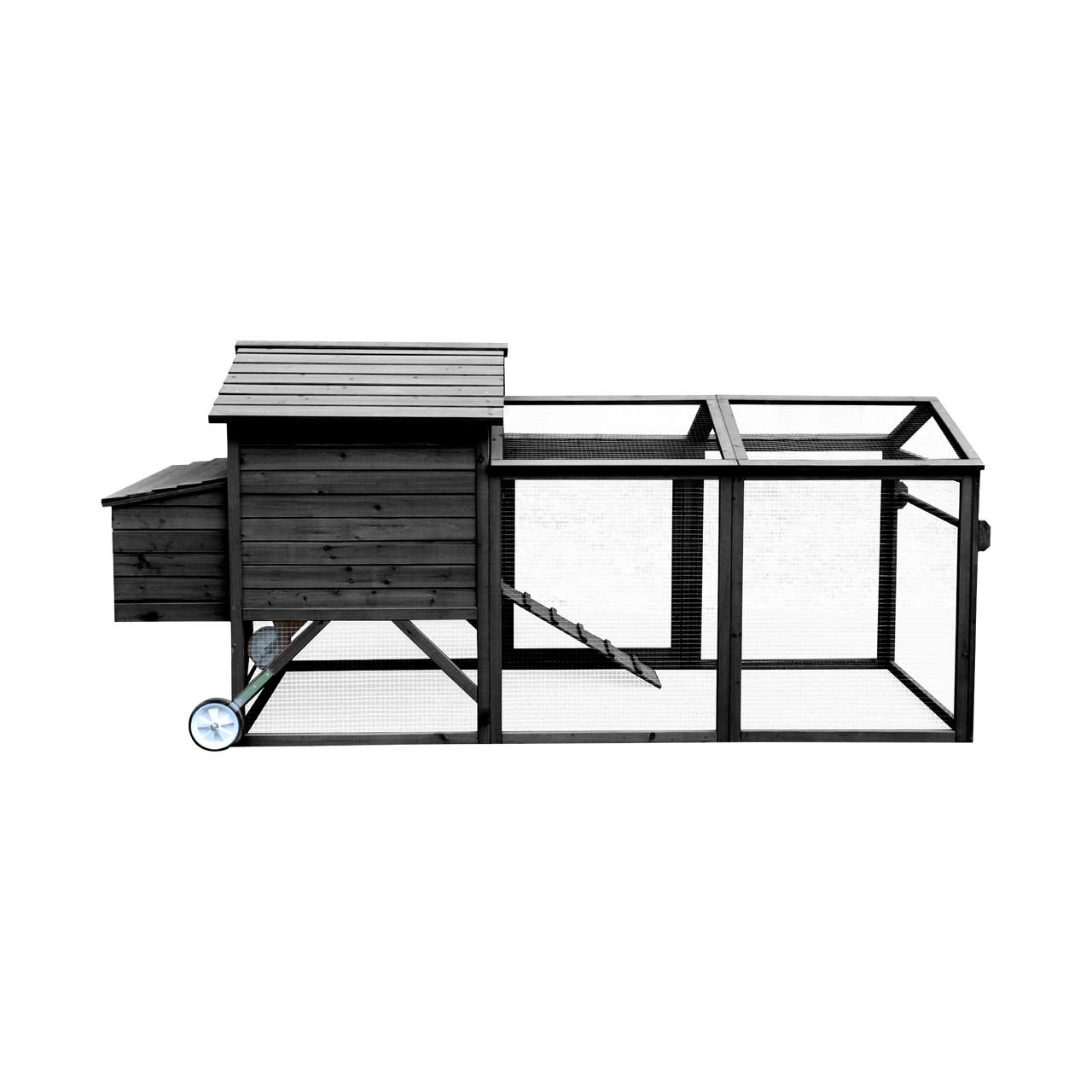 Chicken coop in wood, black primed  245 x 90 x 113 cm