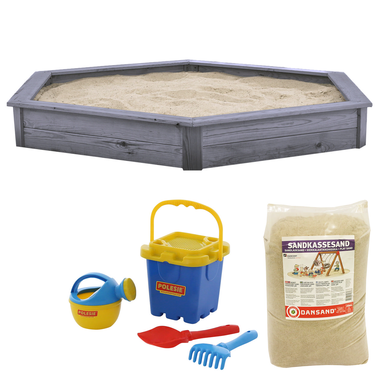 Sandpit hexagonal incl. Sand, sandpit toys, grey NORDIC PLAY